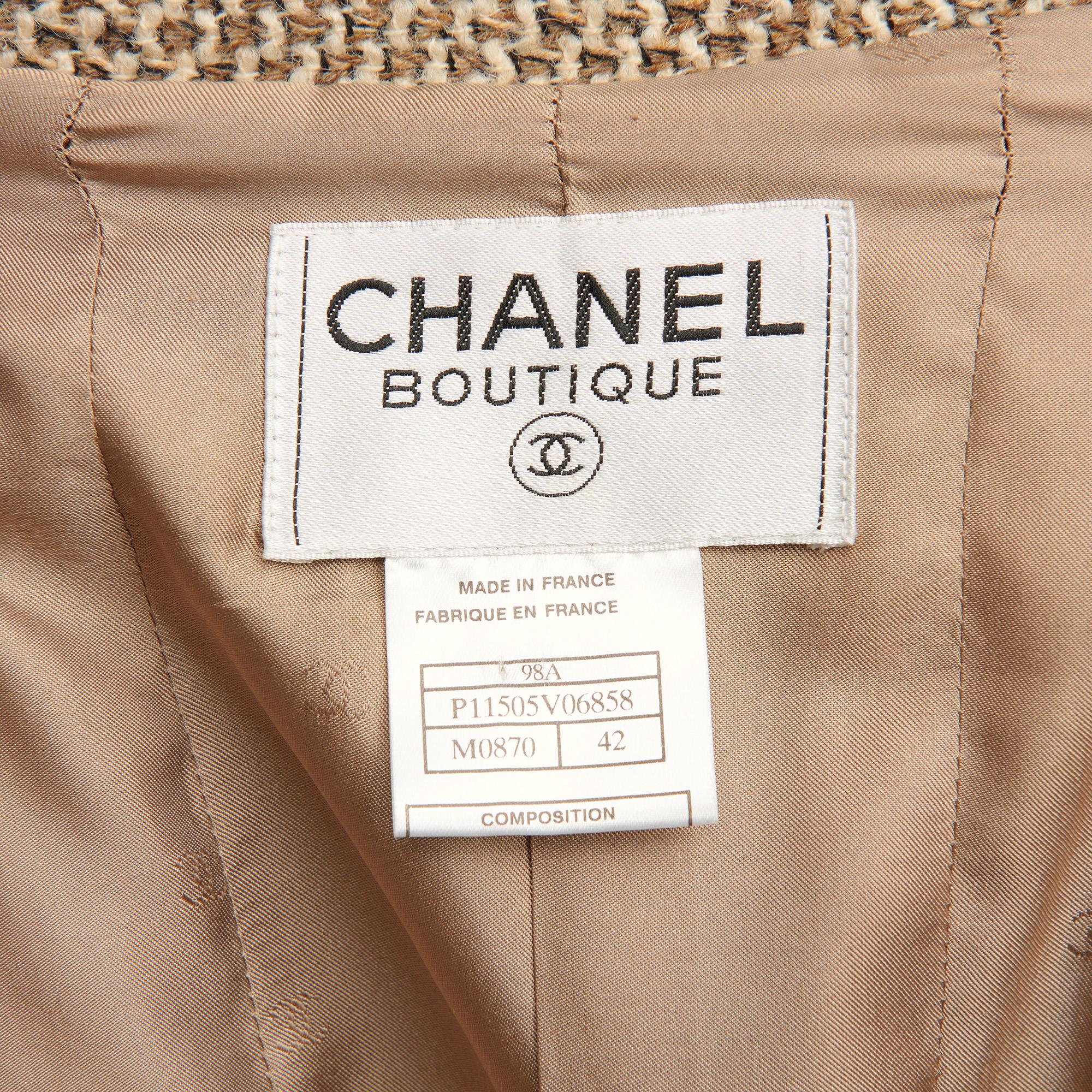 Women's 1990's Chanel Beige & Brown Wool Tweed Vintage Skirt Suit