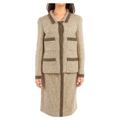 1990's Chanel Beige & Brown Wool Tweed Vintage Skirt Suit