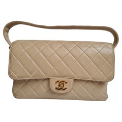 1990s Chanel Beige Lambskin Double Face Top Handle Bag