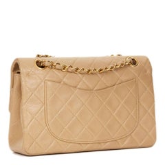 Chanel Beige Quilted Lambskin Vintage Small Classic Double Flap Bag, 1990s