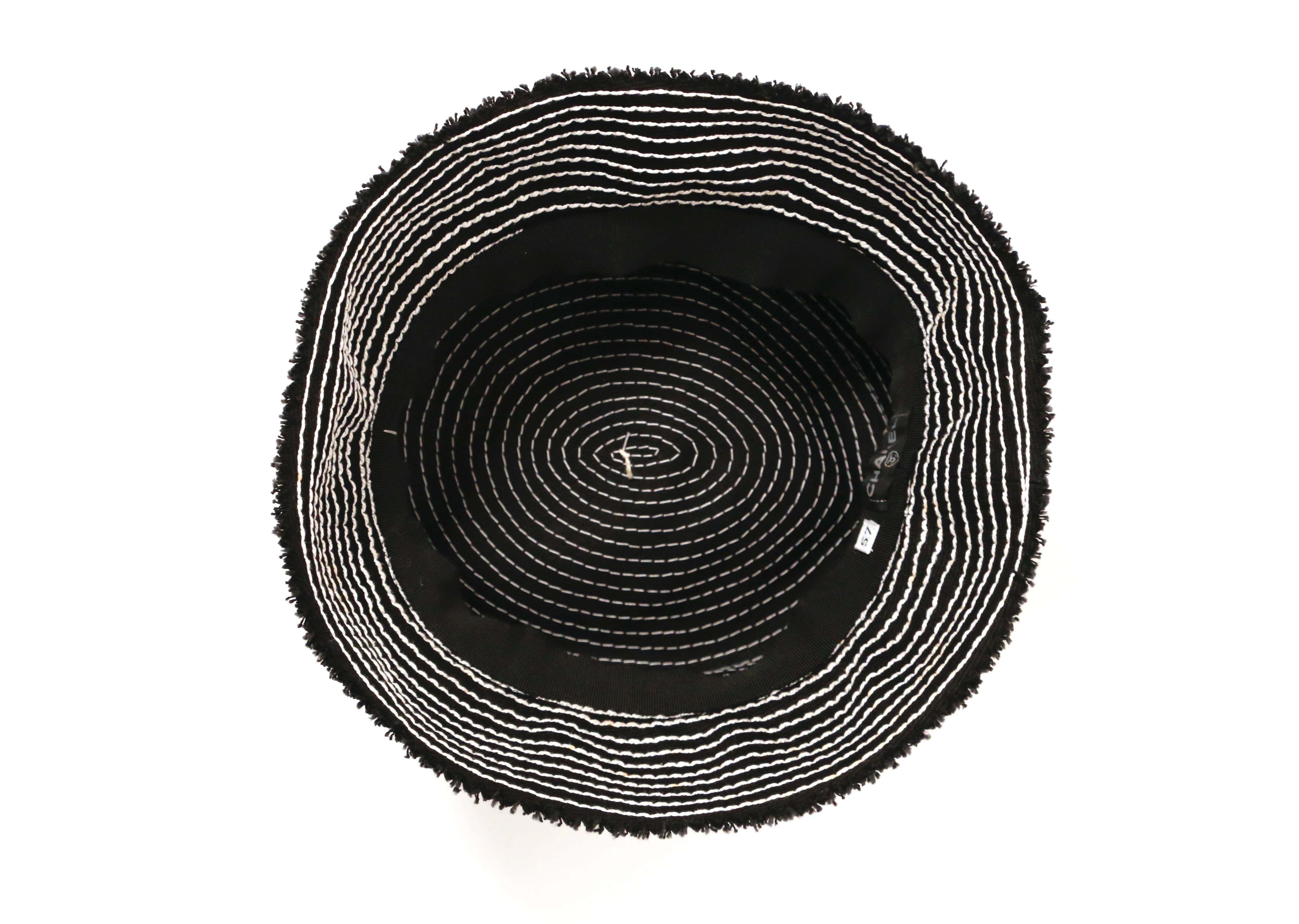 Black 1990's CHANEL black bucket hat with white topstitching