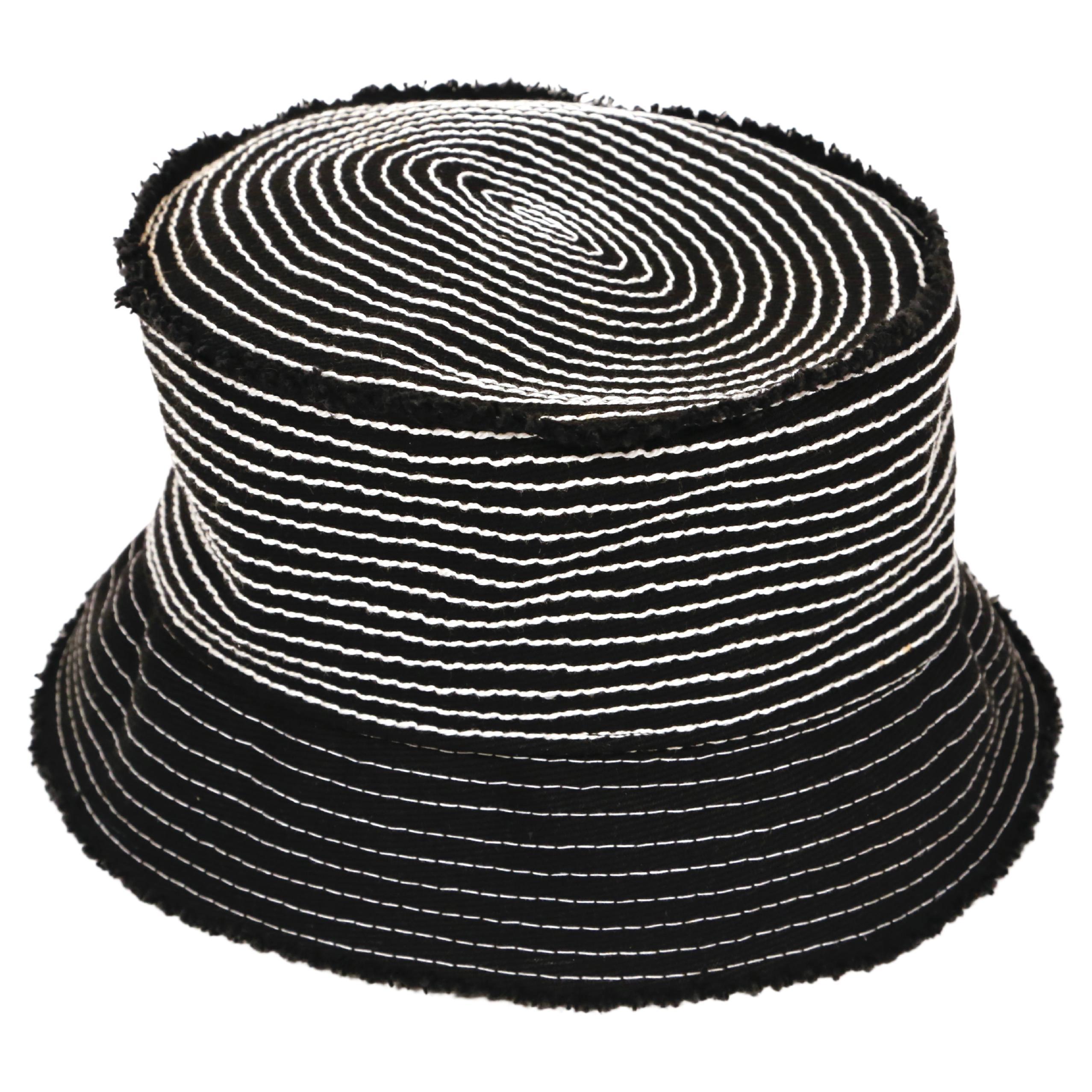 1990's CHANEL black bucket hat with white topstitching