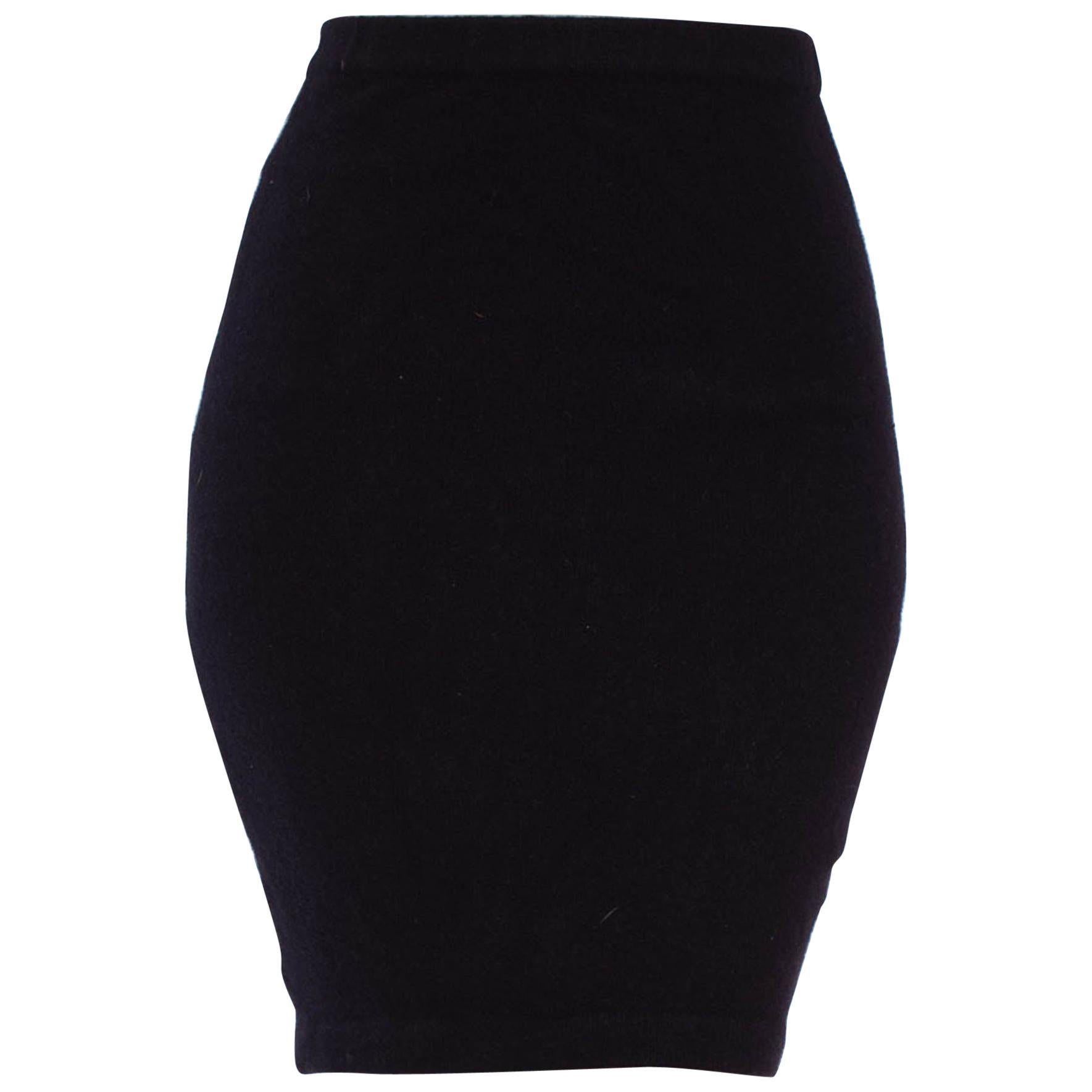 1990S CHANEL Black Cashmere Knit Long Pencil Skirt For Sale