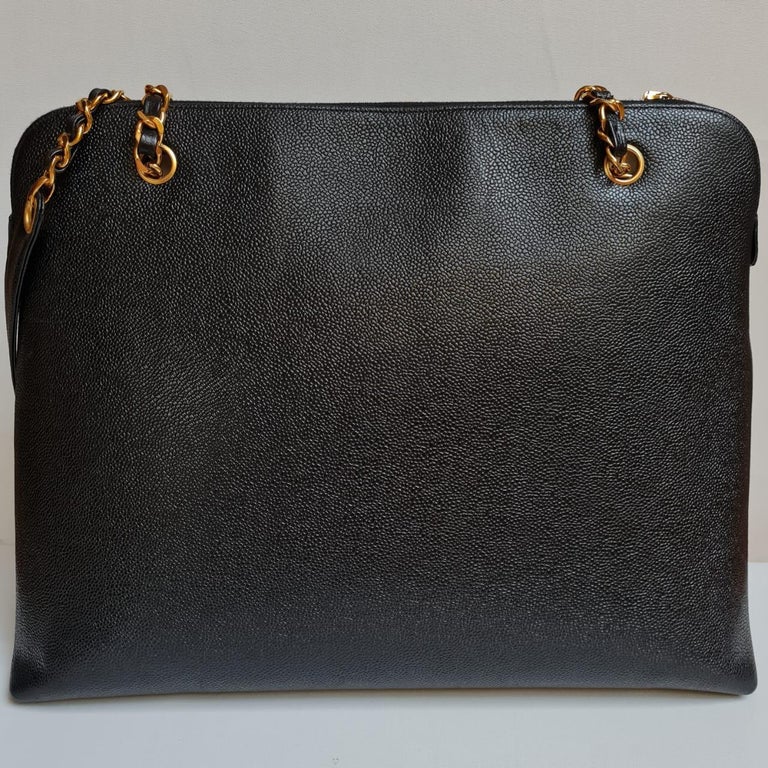 1990s Chanel Black Caviar Leather Large Timeless Zip Bag For Sale at 1stDibs