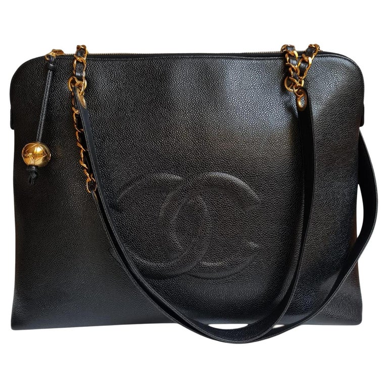 1990s Chanel Black Caviar Leather Large Timeless Zip Bag