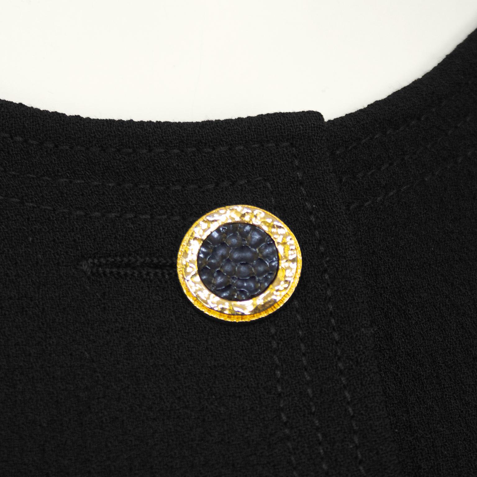 1990s Chanel Black Collarless Jacket with Gold Buttons For Sale 2