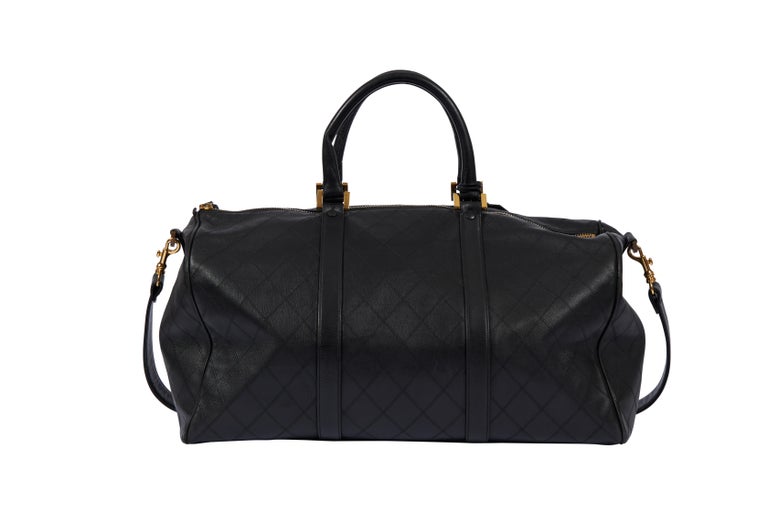 1990's Chanel Black Flat Diamond Keepall Luggage Bag at 1stDibs