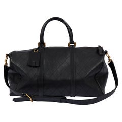 1990's Chanel Black Flat Diamond Keepall Luggage Bag