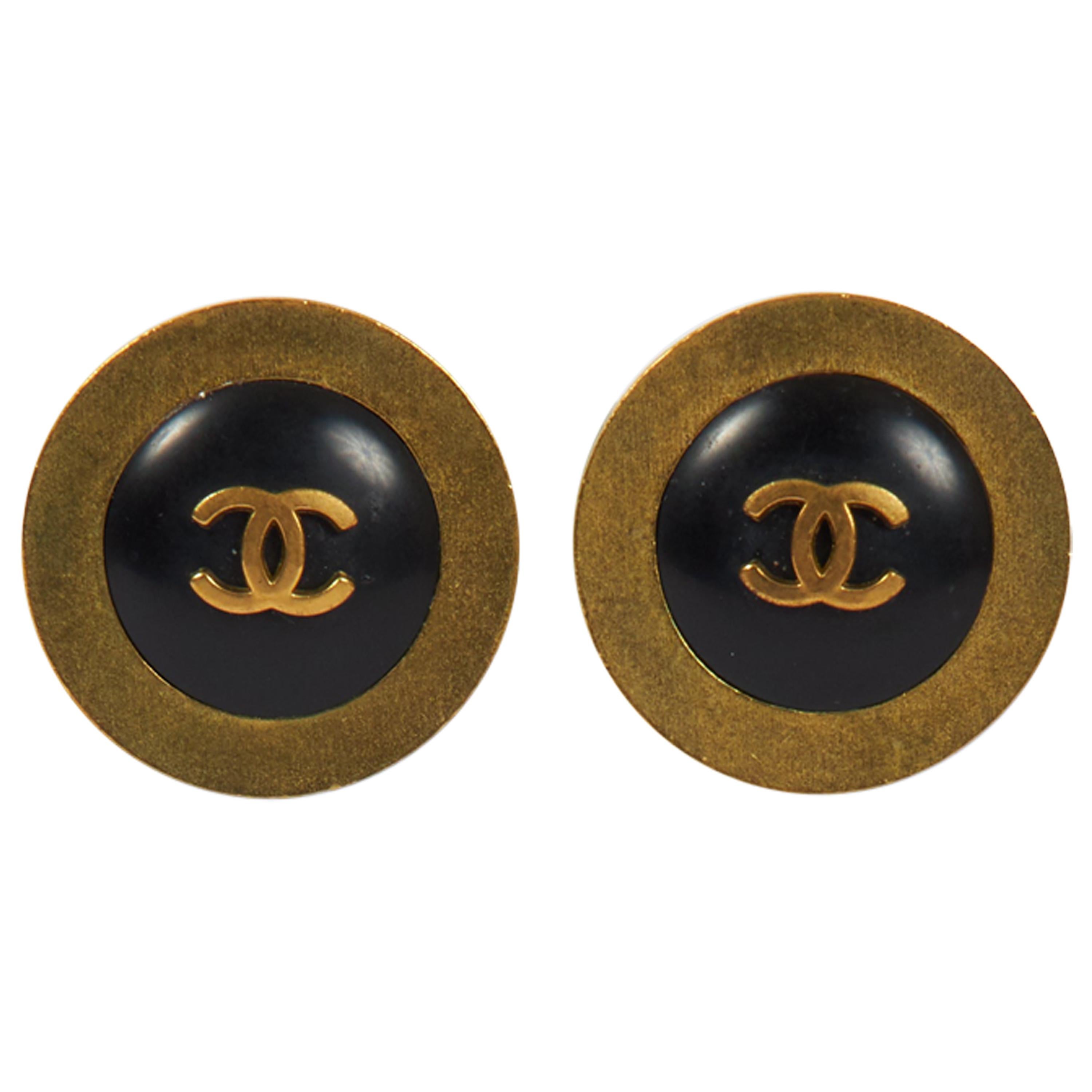 1990's Chanel Black & Gold Earrings
