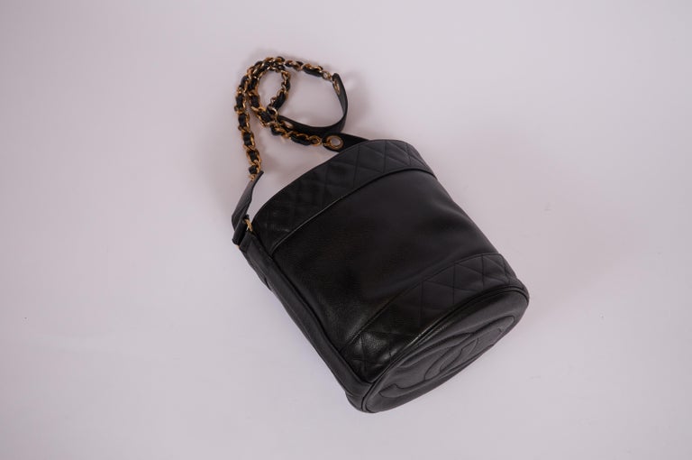 1990's Chanel Black Iconic Lambskin Leather Bucket Bag at 1stDibs