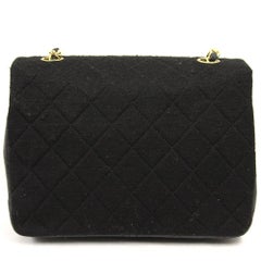 1990s Chanel Black Jersey And Leather Bag 20 cm