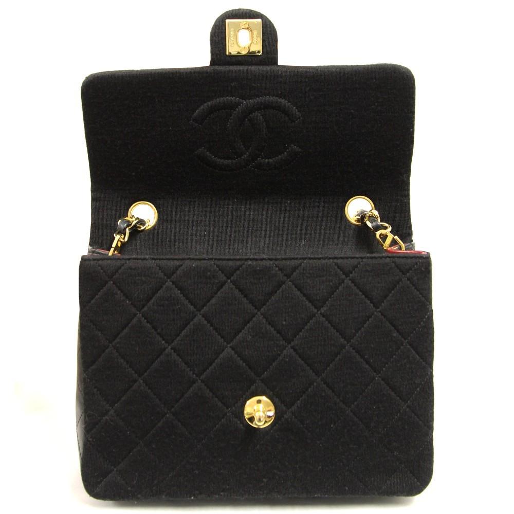 1990s Chanel Black Jersey And Leather Bag 20 cm In Good Condition In Lugo (RA), IT