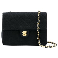 1990s Chanel Black Jersey And Leather Bag 20 cm