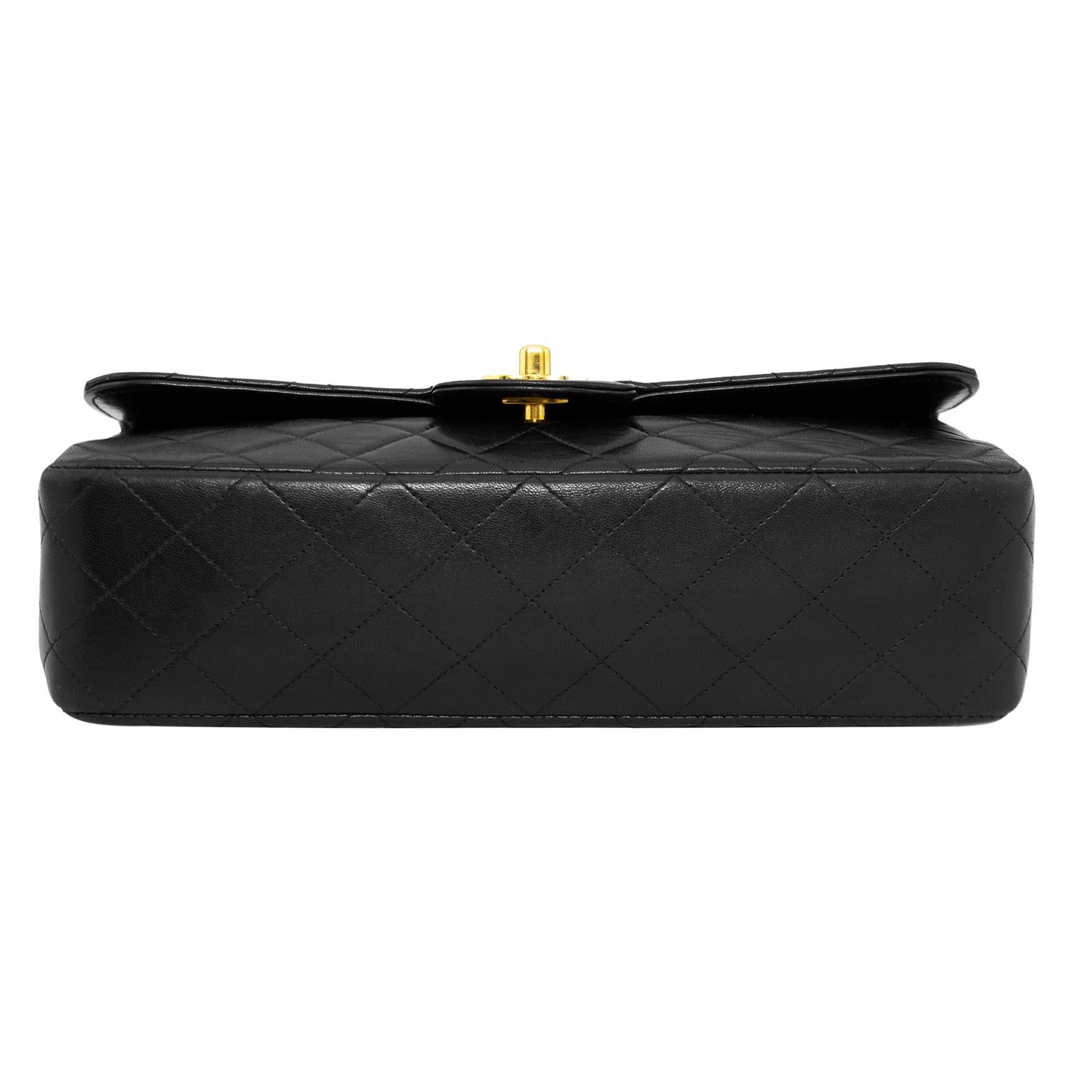 Chanel 1994 Black Lambskin Classic Single Flap Double Twin Bags w Kelly Handle In Good Condition In Toronto, Ontario