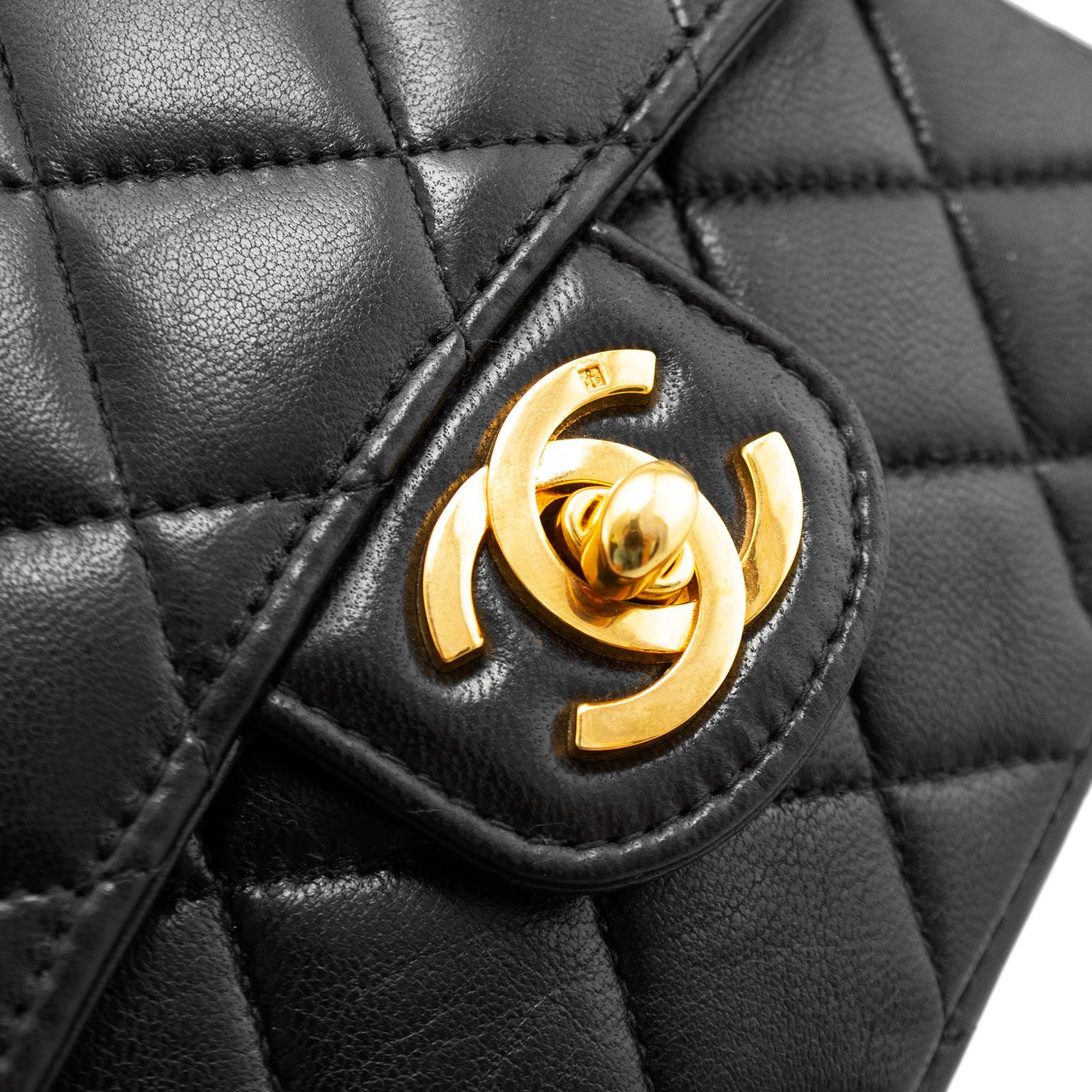 Chanel 1994 Black Lambskin Classic Single Flap Double Twin Bags w Kelly Handle 1