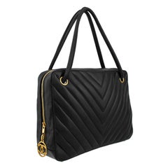 1990s Chanel Black Lambskin Leather Chevron Large Camera Bag