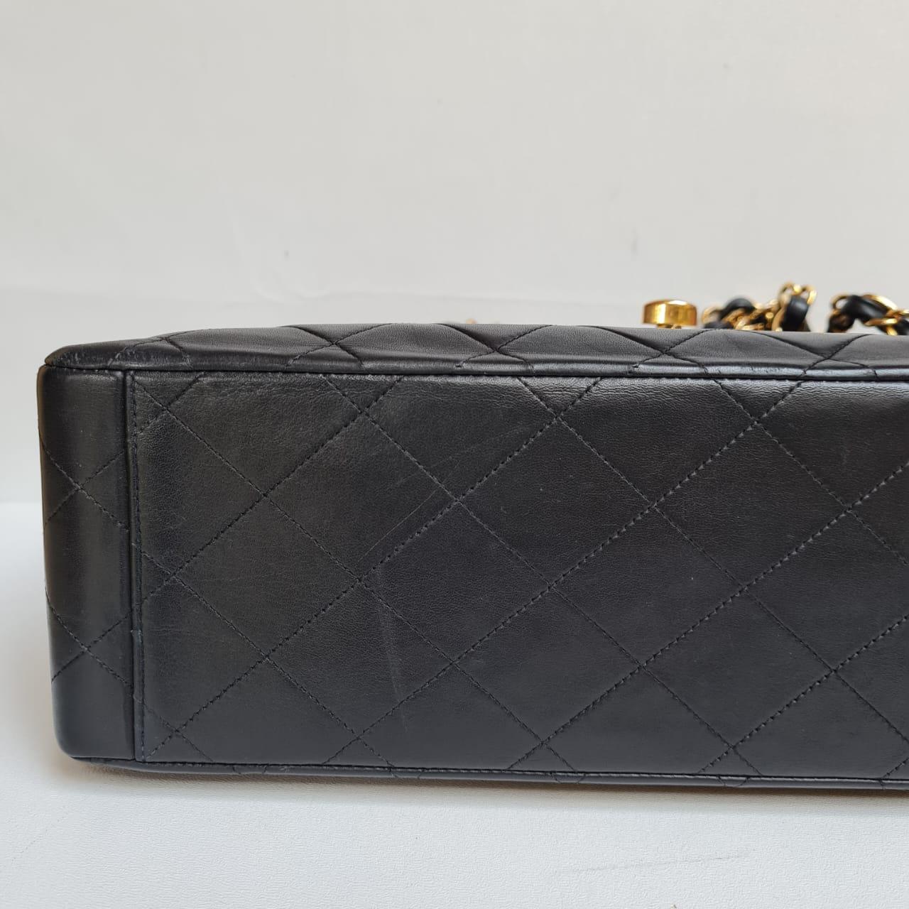 1990s Chanel Black Lambskin Leather Maxi Flap Bag 6