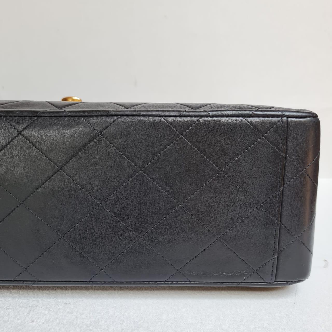 1990s Chanel Black Lambskin Leather Maxi Flap Bag 8