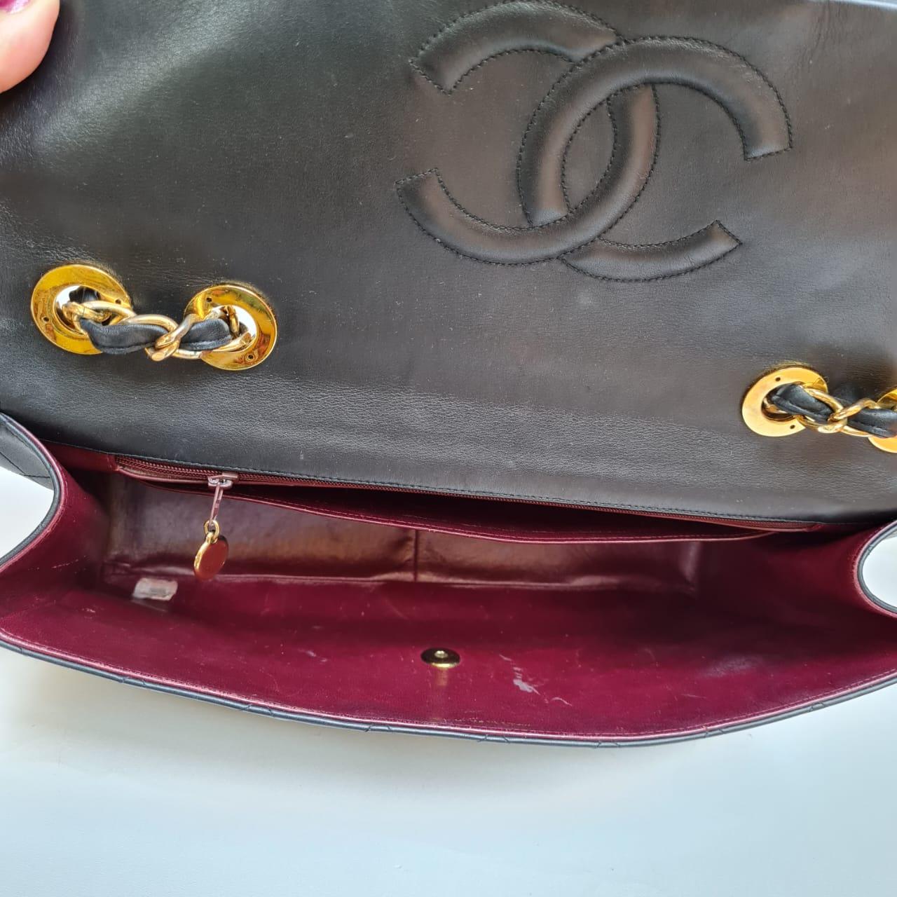 1990s Chanel Black Lambskin Leather Maxi Flap Bag 10