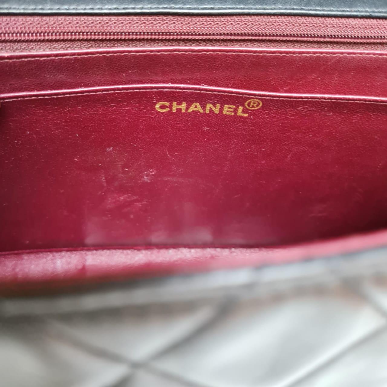 1990s Chanel Black Lambskin Leather Maxi Flap Bag 12