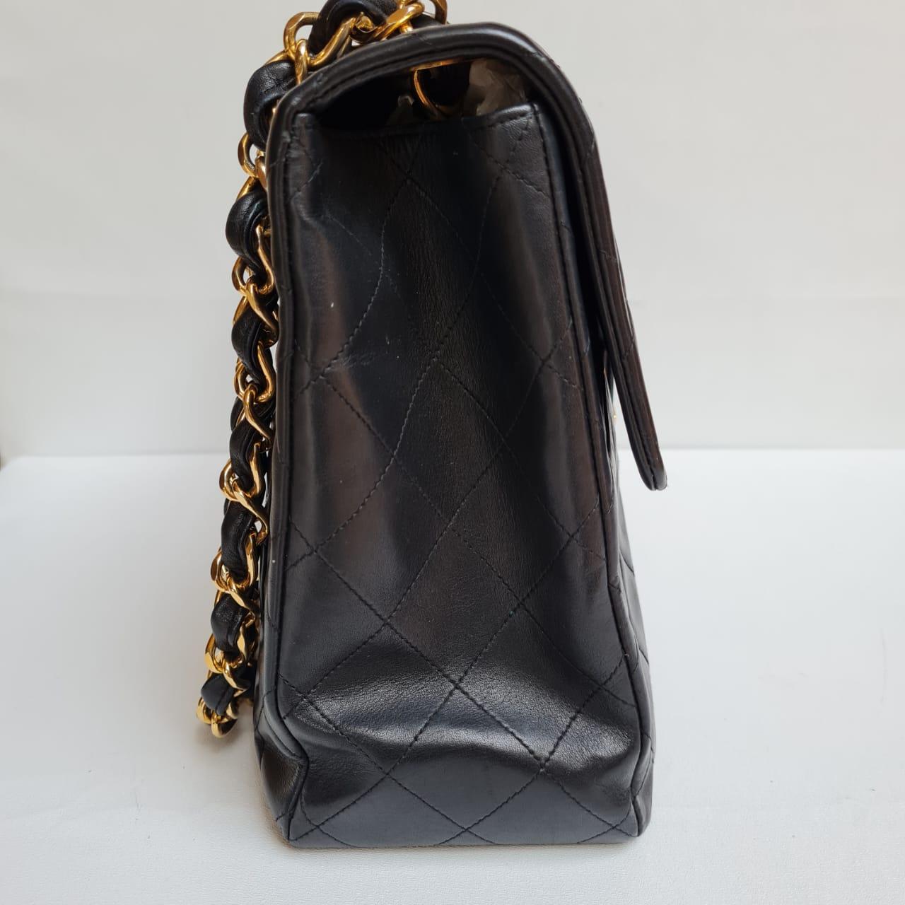 1990s Chanel Black Lambskin Leather Maxi Flap Bag In Good Condition In Jakarta, Daerah Khusus Ibukota Jakarta