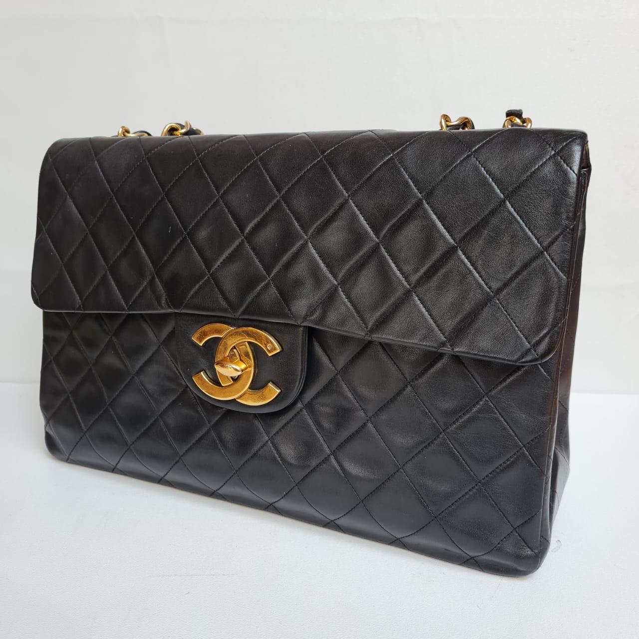 1990s Chanel Black Lambskin Leather Maxi Flap Bag 2