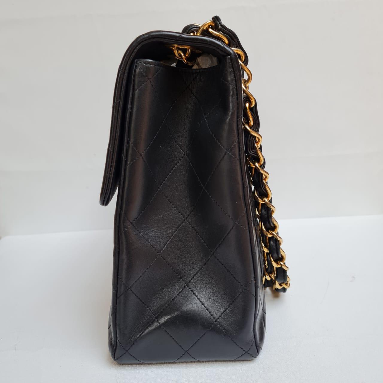 1990s Chanel Black Lambskin Leather Maxi Flap Bag 3