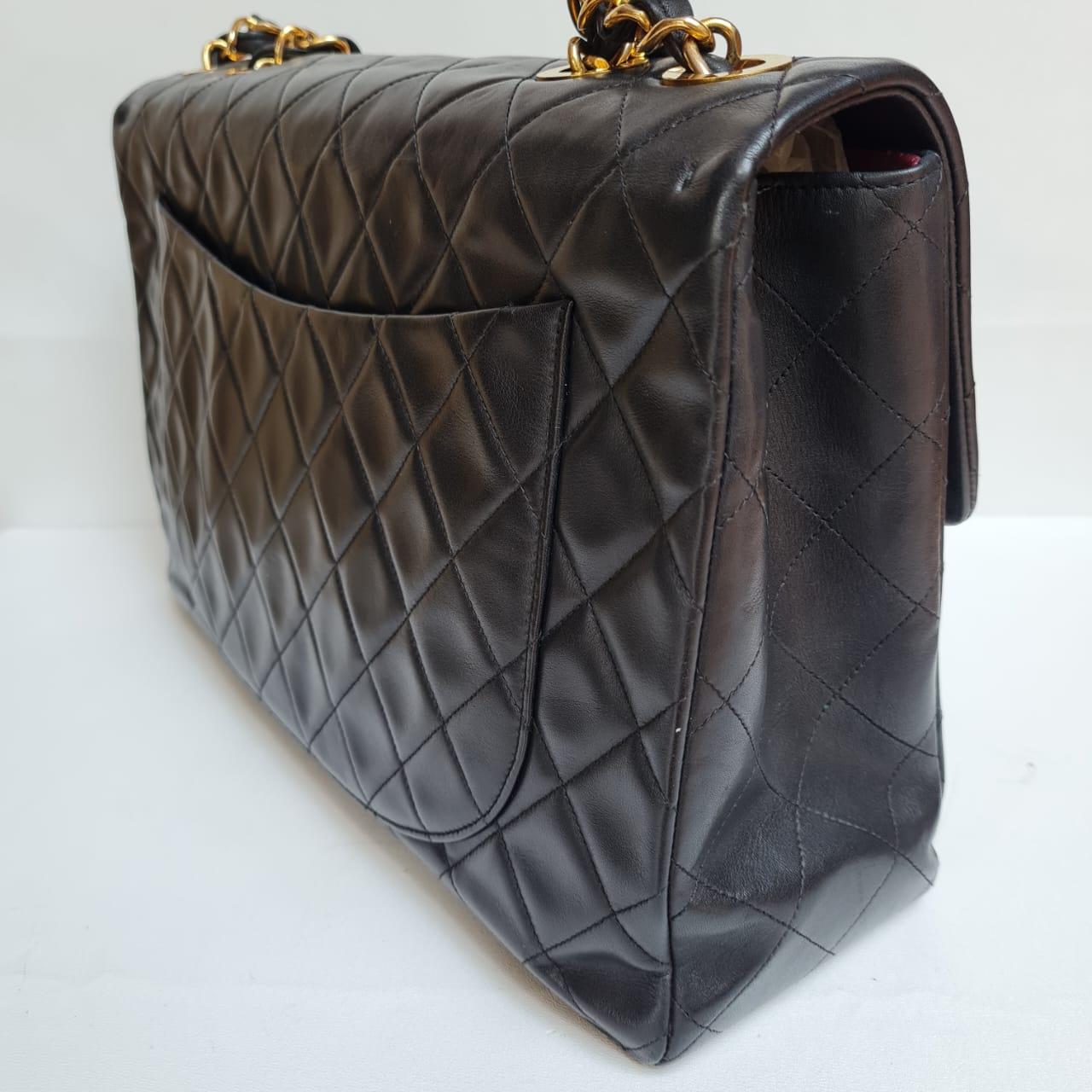 1990s Chanel Black Lambskin Leather Maxi Flap Bag 5