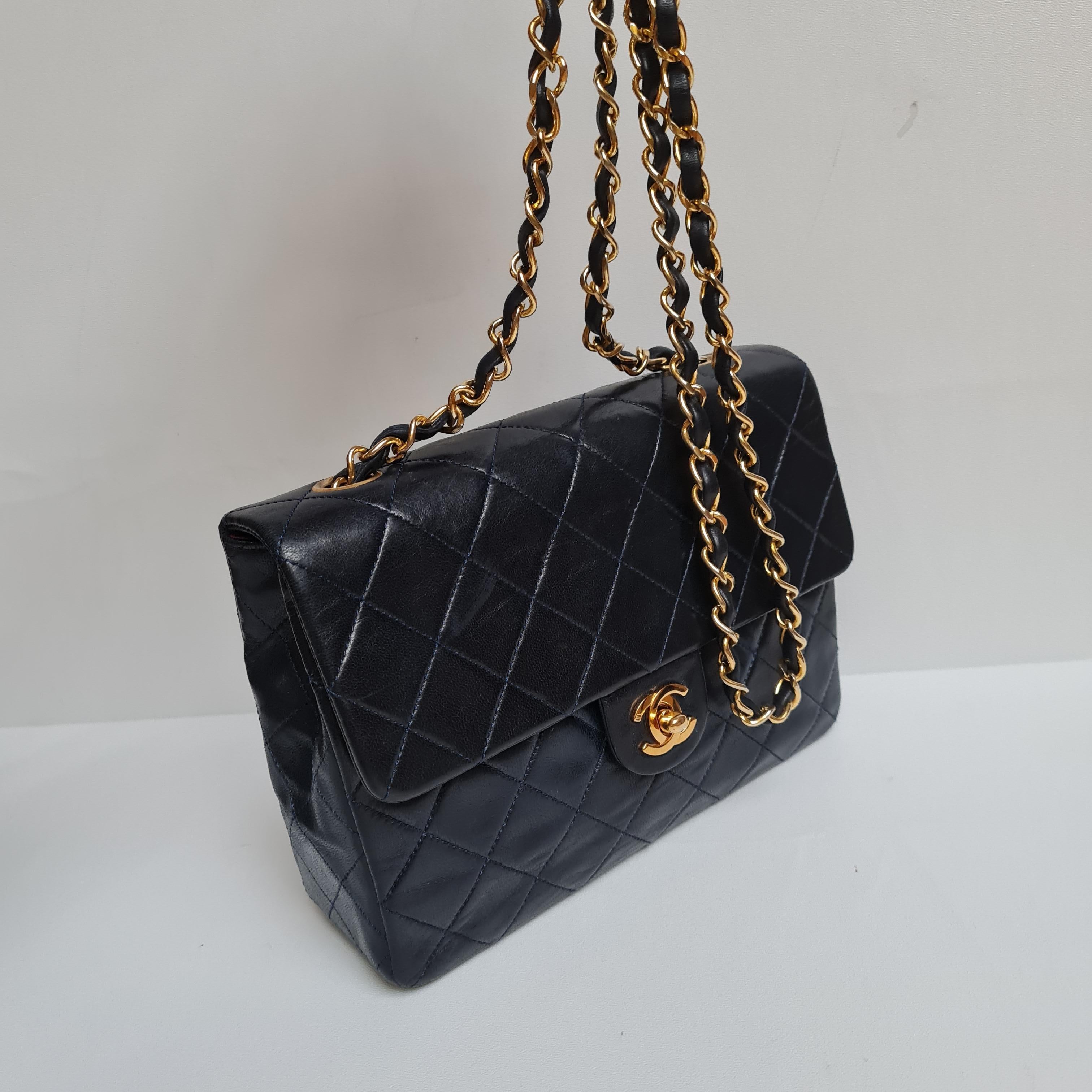 1990s Chanel Navy Lambskin Small Flap Bag 8