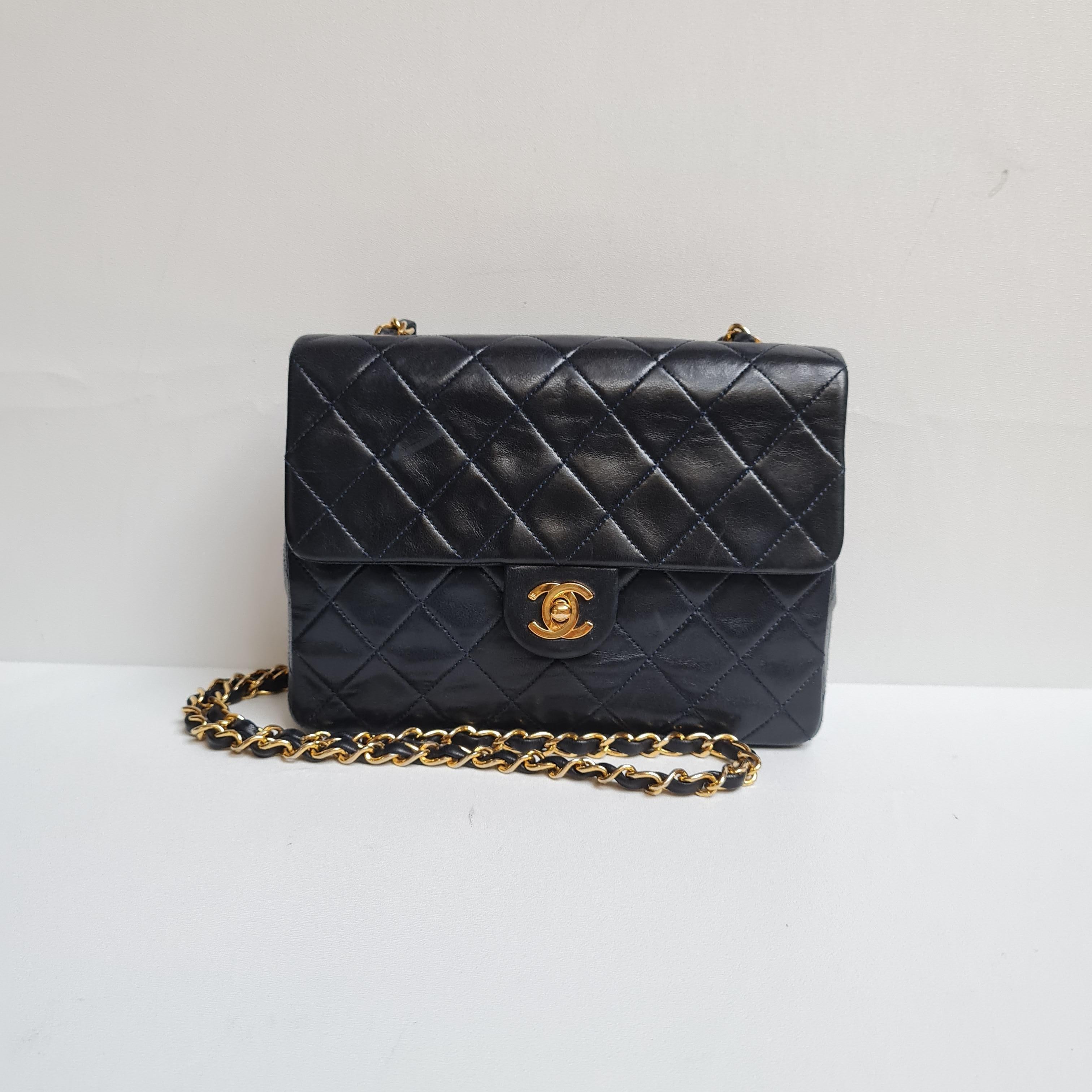 1990s Chanel Navy Lambskin Small Flap Bag 9