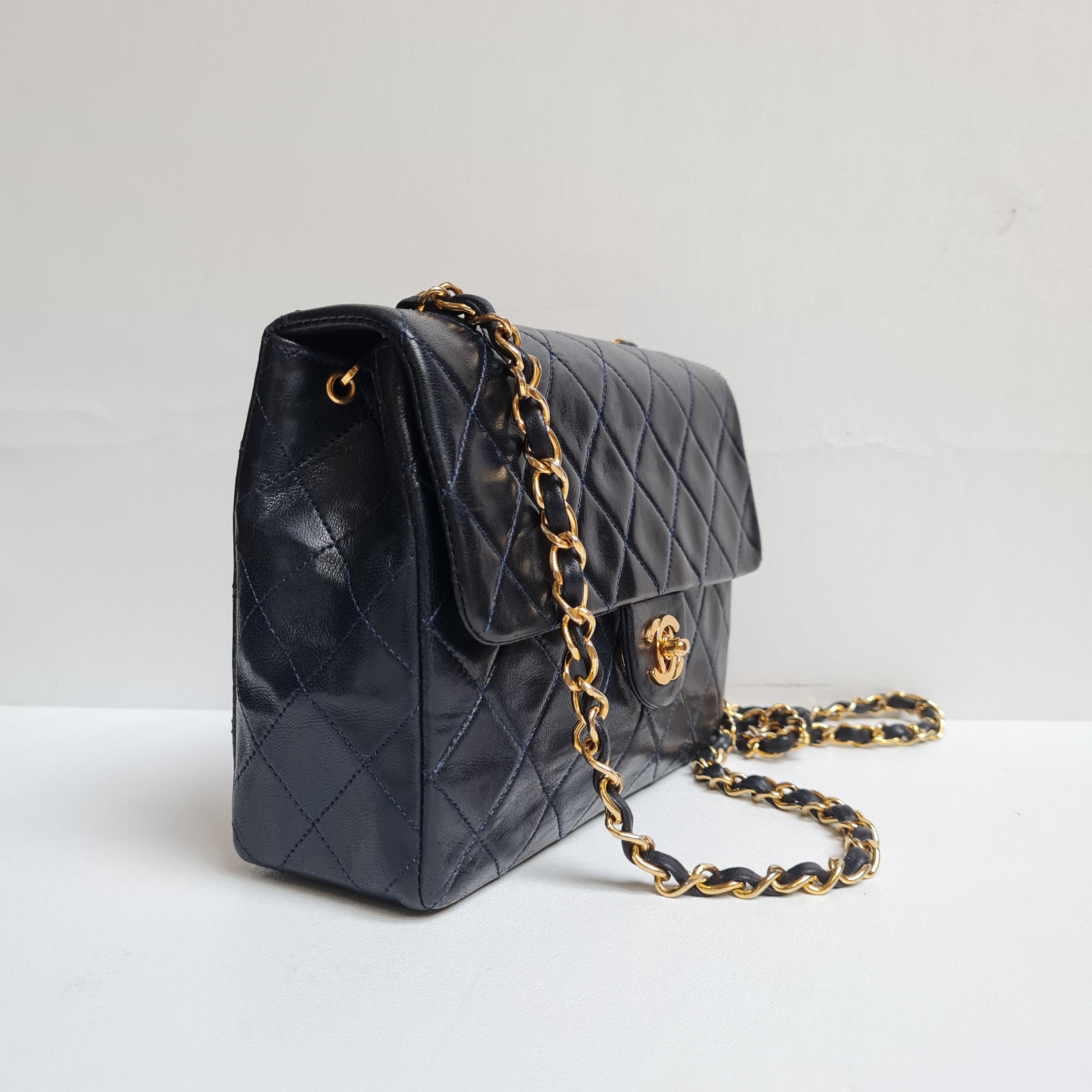 1990s Chanel Navy Lambskin Small Flap Bag 14