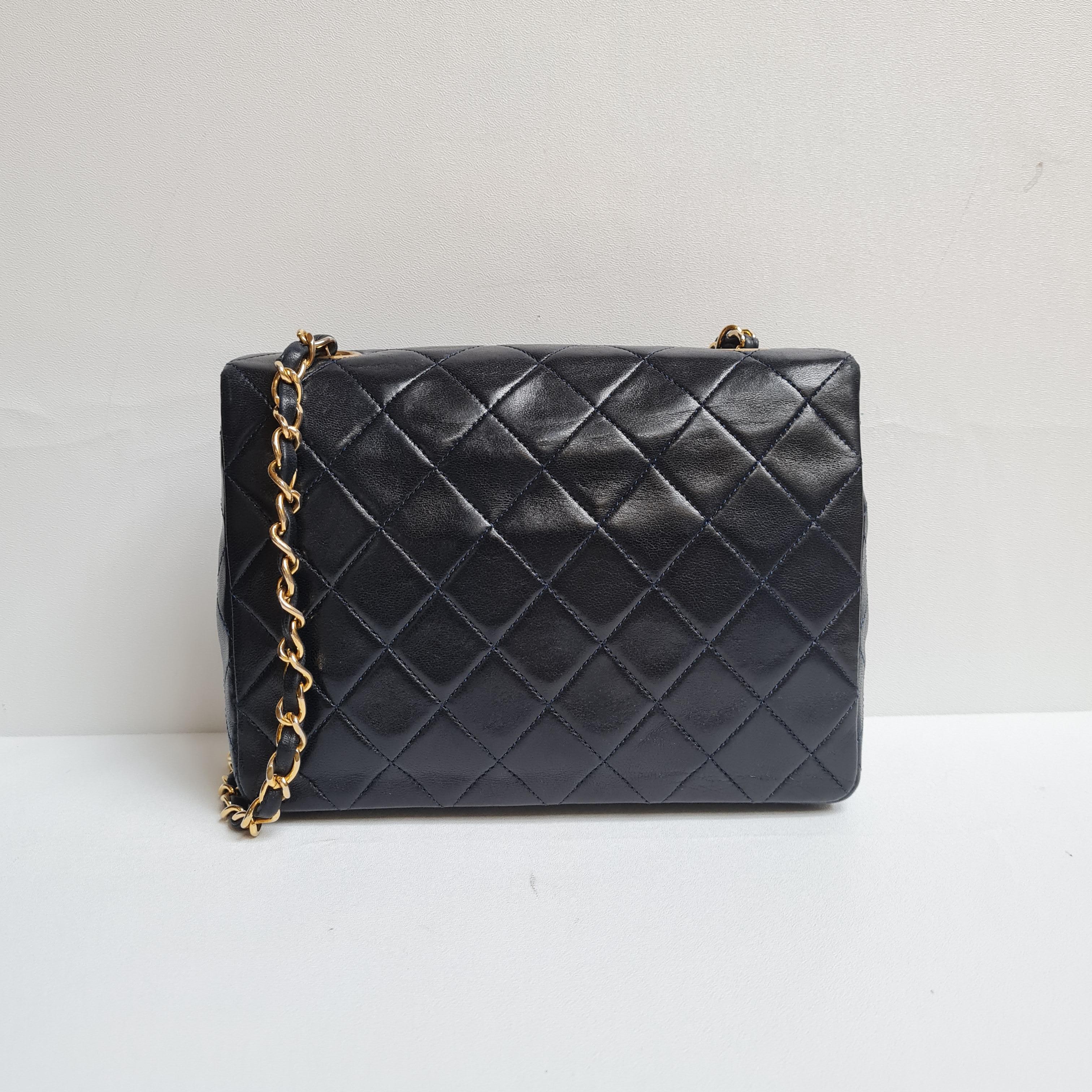 1990s Chanel Navy Lambskin Small Flap Bag 15