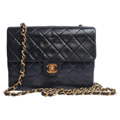 Vintage 1990s Chanel Black Lambskin Small Flap Bag