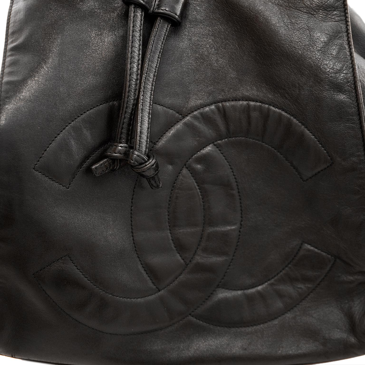 Women's or Men's 1990s Chanel Dark Brown Leather Bucket Bag 