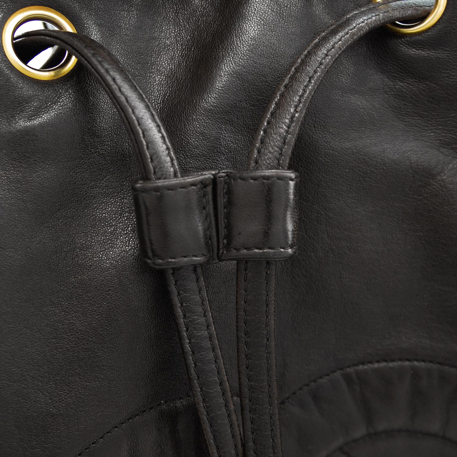 1990s Chanel Dark Brown Leather Bucket Bag  1