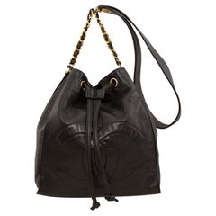 1990s Chanel Dark Brown Leather Bucket Bag 