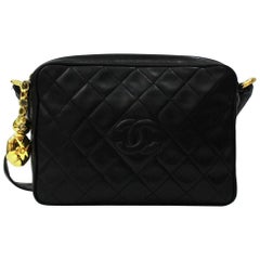 Retro 1990s Chanel Black Leather Camera Bag