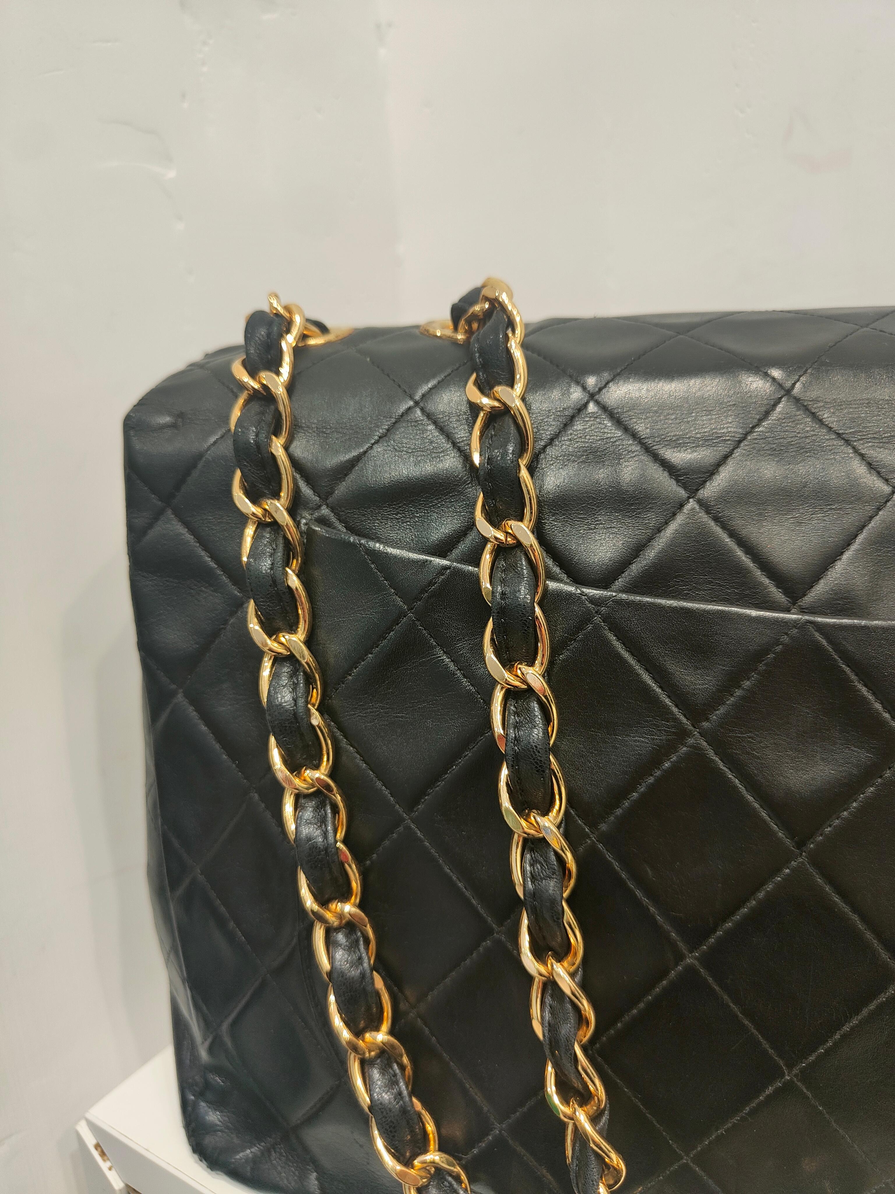 1990s Chanel black leather Maxi Jumbo 2