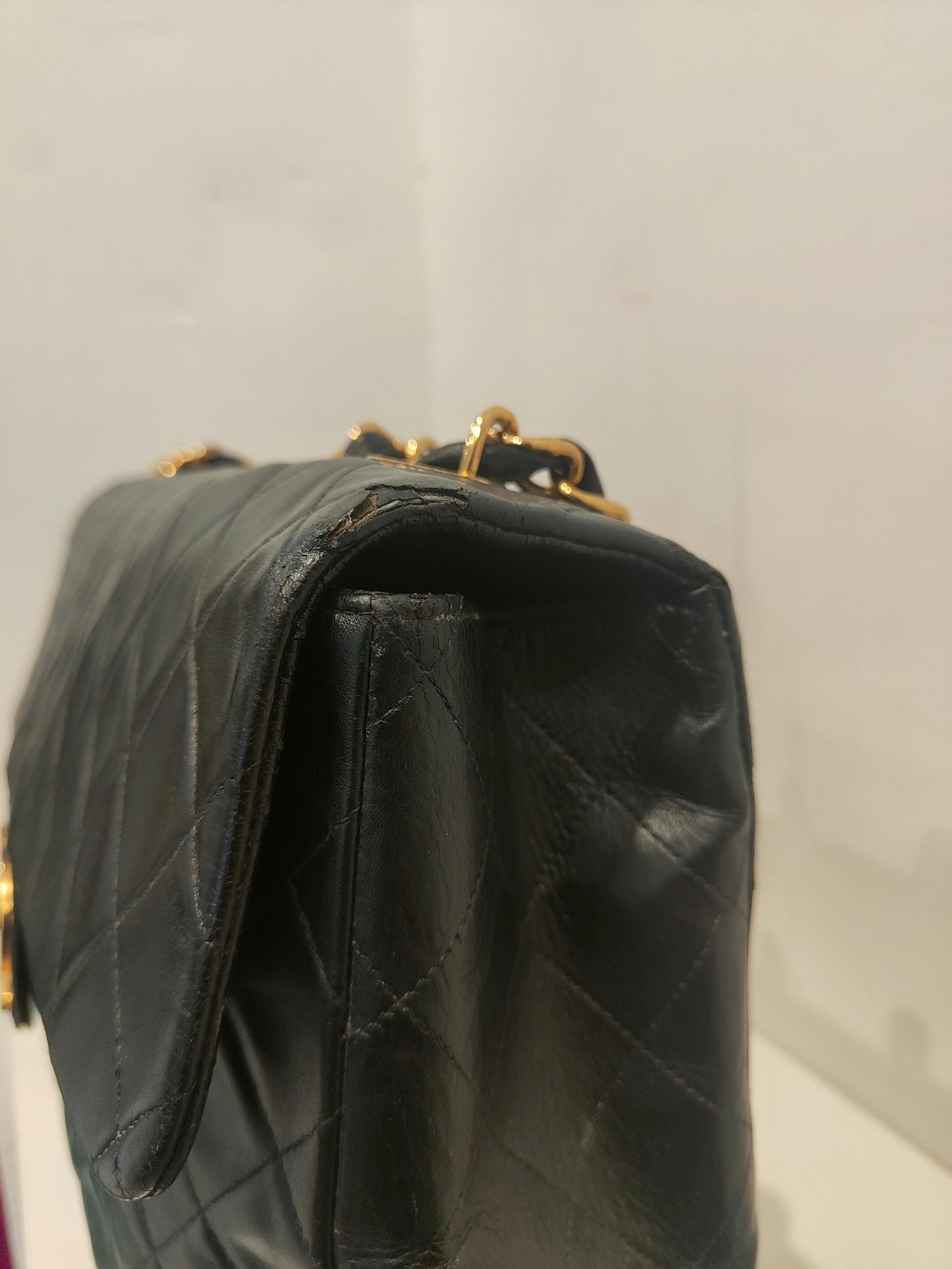 1990s Chanel black leather Maxi Jumbo 4
