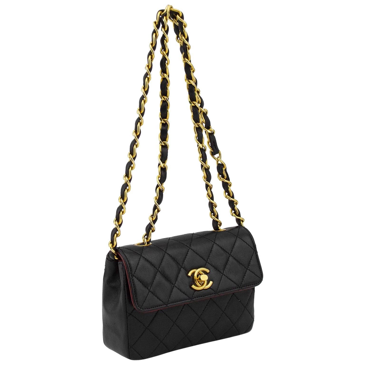 1990s Chanel Black Leather Mini Flap Bag 