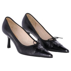 Vintage Chanel Black Leather Shoe - 21 For Sale on 1stDibs