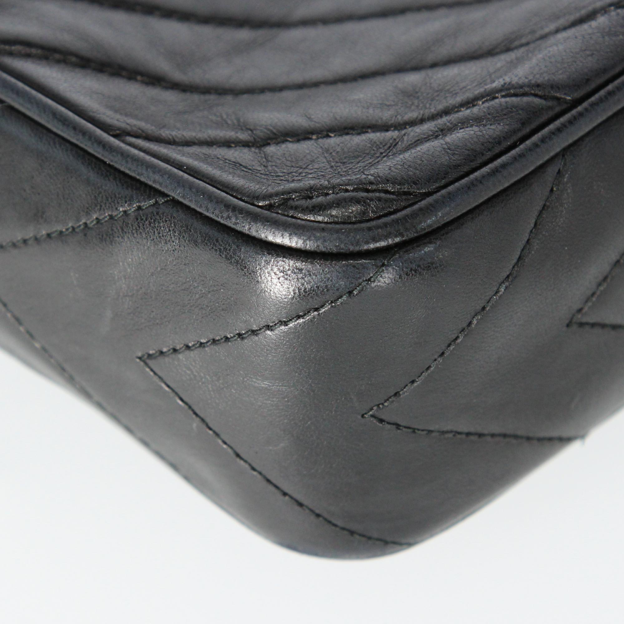 1990s Chanel Black Leather Shoulder Bag 7