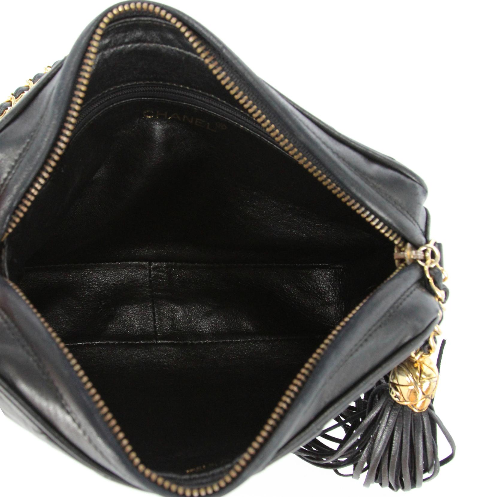 1990s Chanel Black Leather Shoulder Bag 8