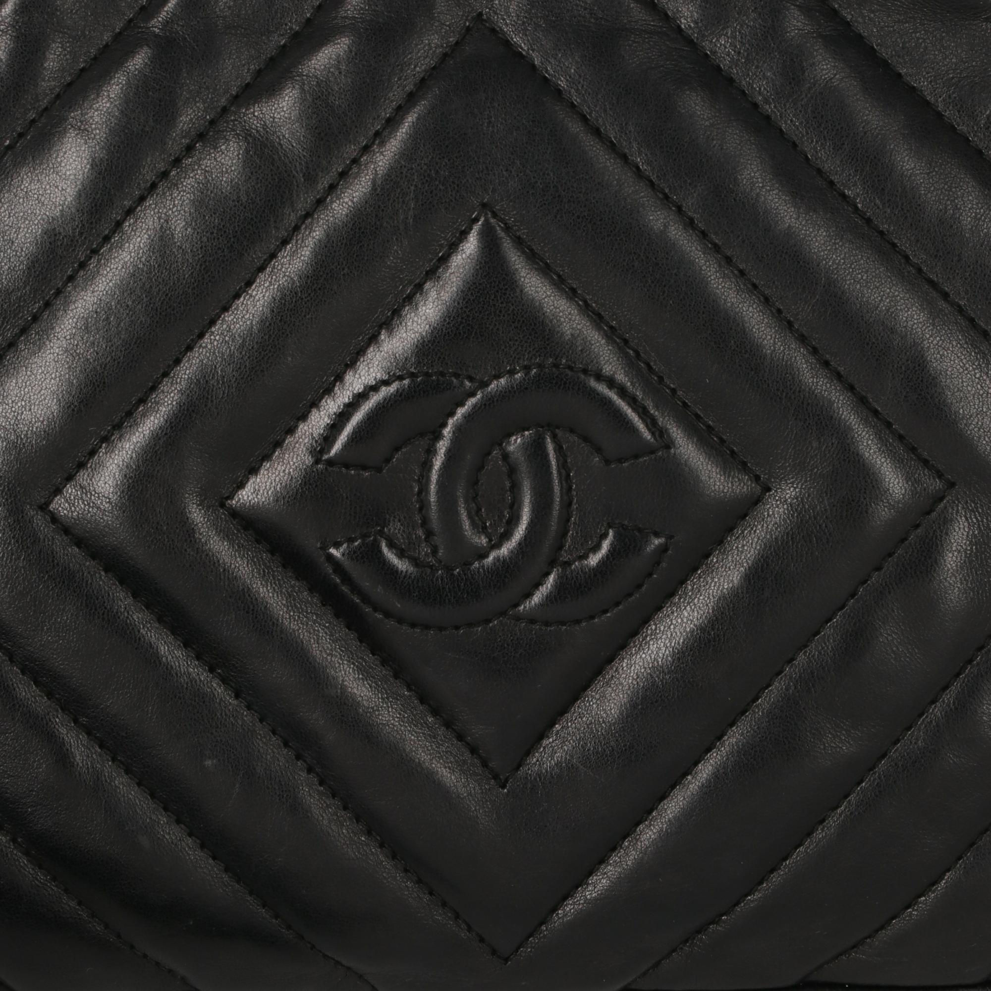 1990s Chanel Black Leather Shoulder Bag 1
