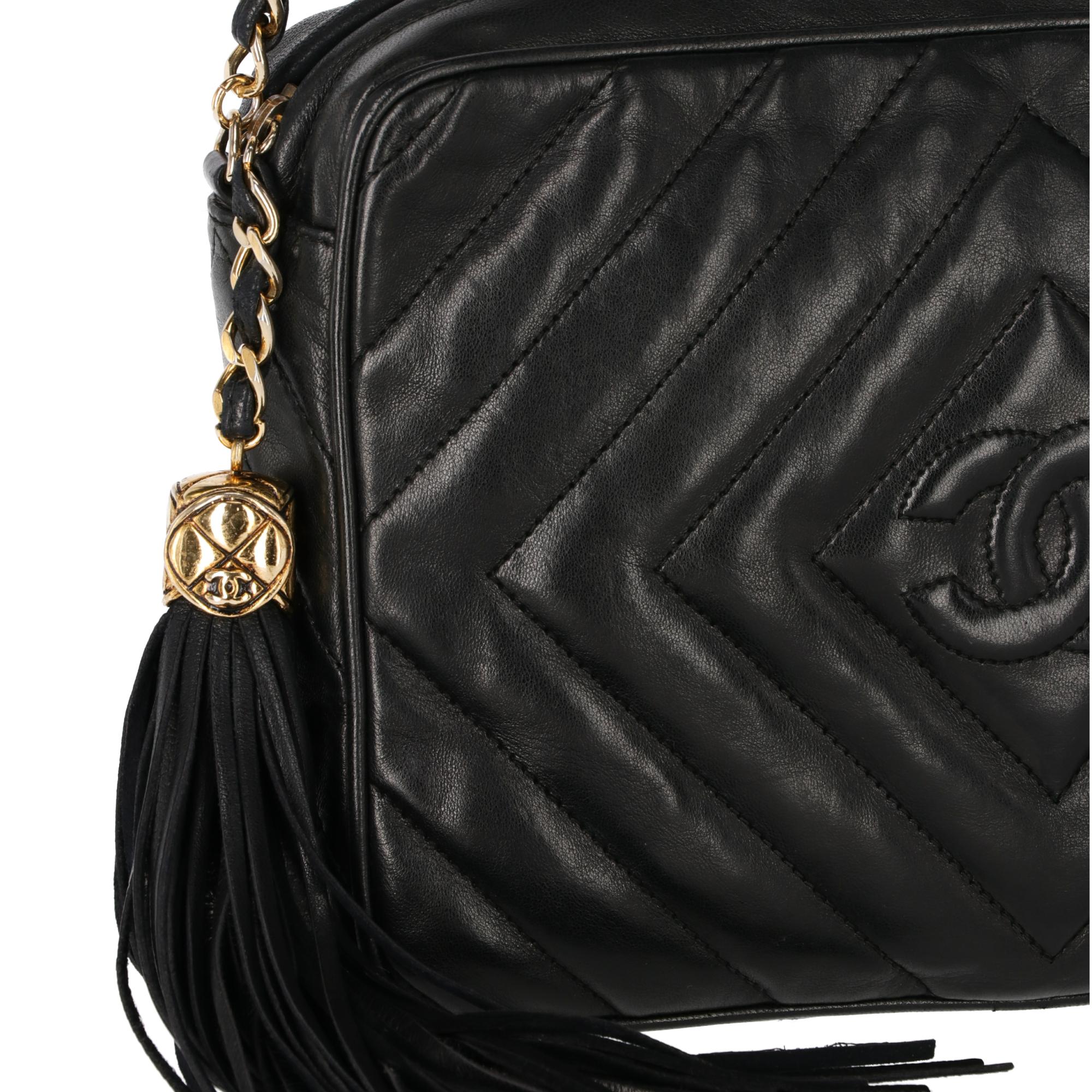 1990s Chanel Black Leather Shoulder Bag 2