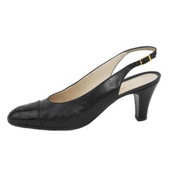 1990s Chanel Black Leather Slingbacks with Quilted Toes Sz 40