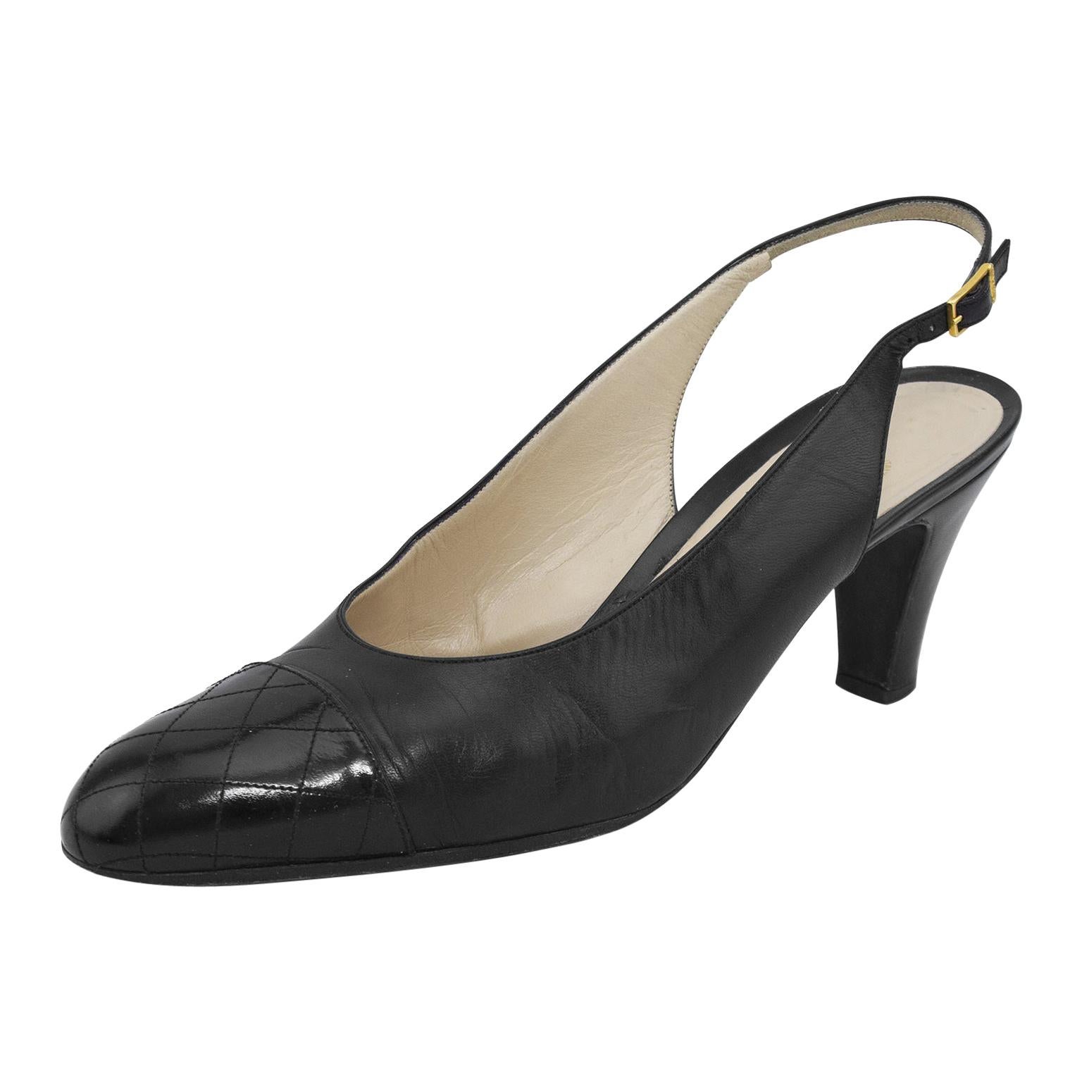 black leather slingbacks