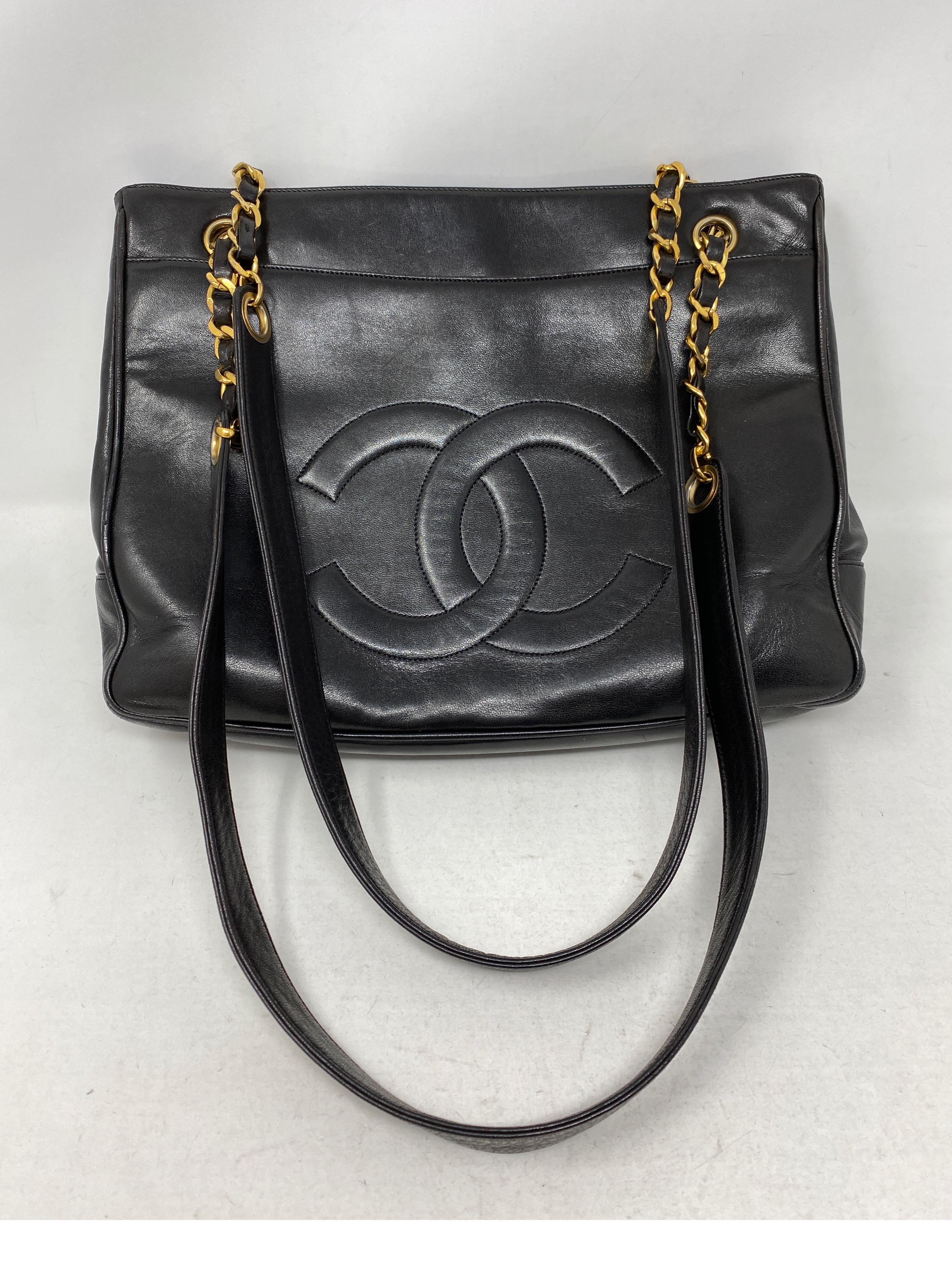 1990s Chanel Black Leather Tote Bag 6