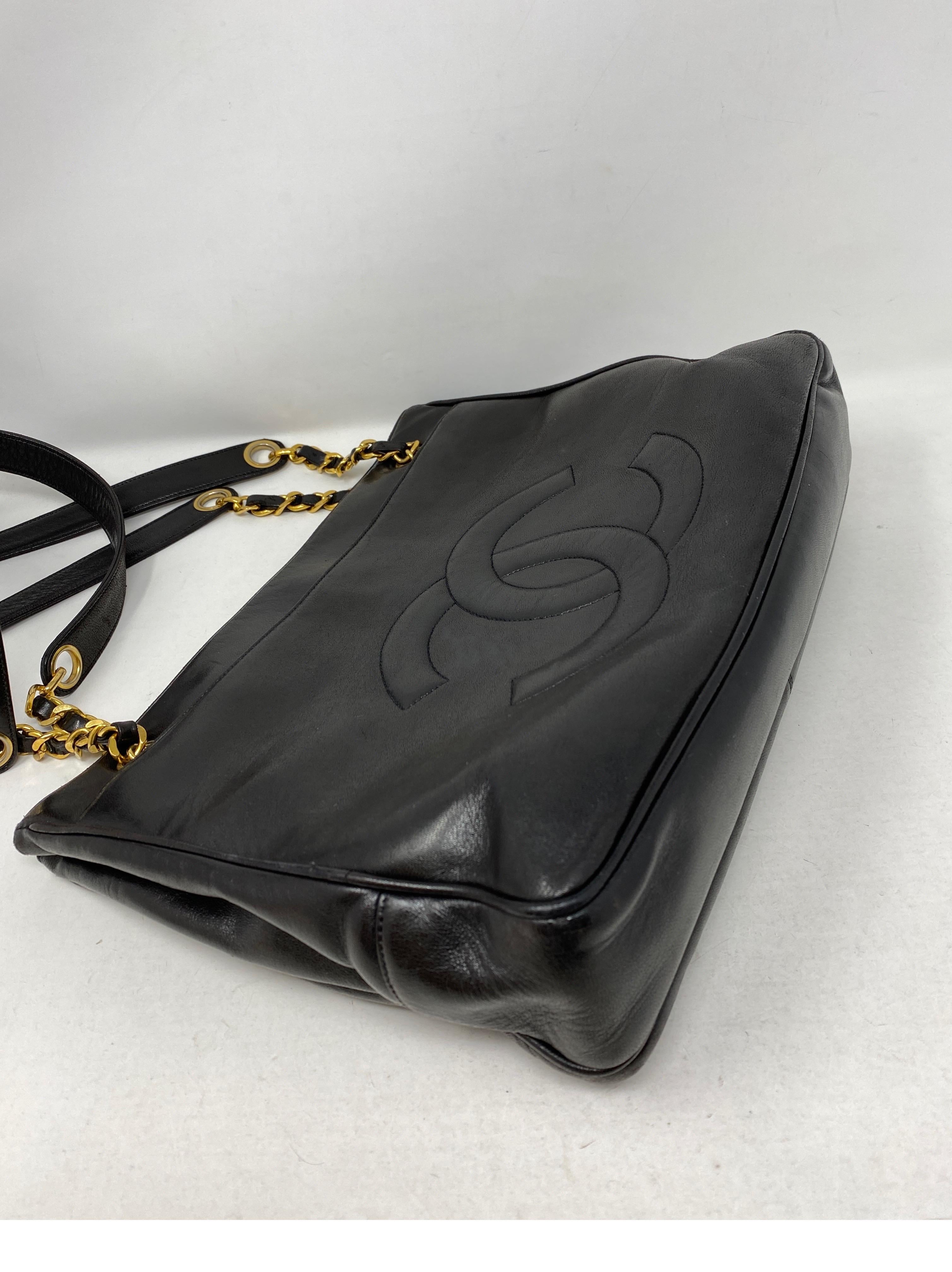 1990s Chanel Black Leather Tote Bag 7