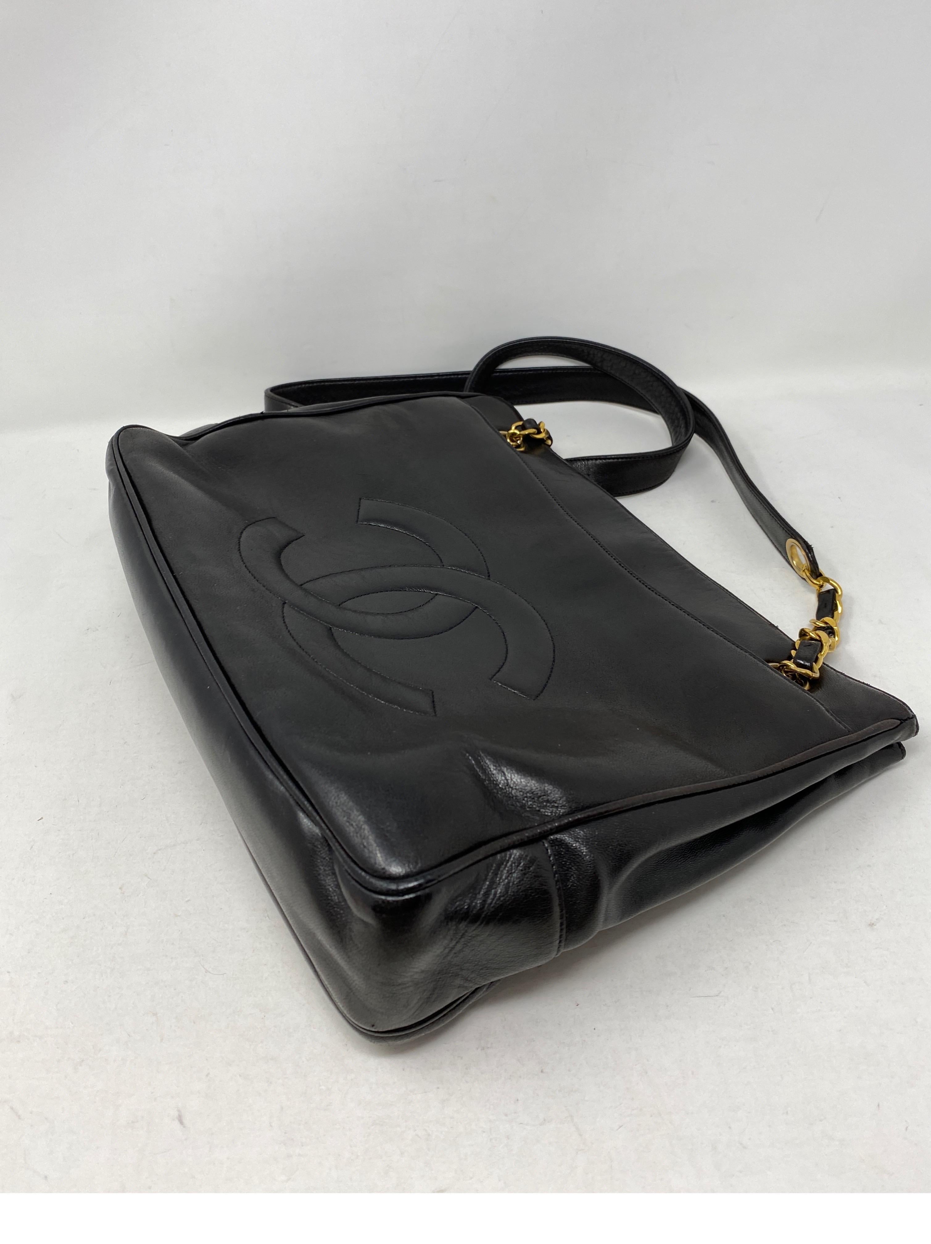 1990s Chanel Black Leather Tote Bag 8